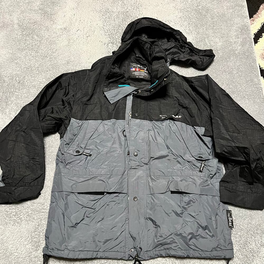Bear USA Coat Mens Large Windbreaker Rain Gray Jacket Vintage 90’s